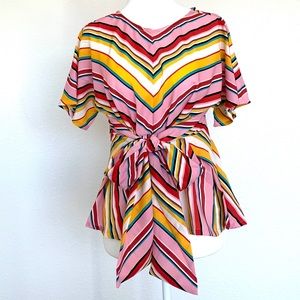 NWOT Bright Striped Pink and Yellow Blouse